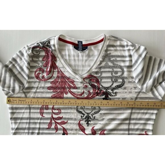 Karen Scott Sport Women' Sz XXL Rhinestone Embellished Paisley/Stripe Print Top - Picture 4 of 10